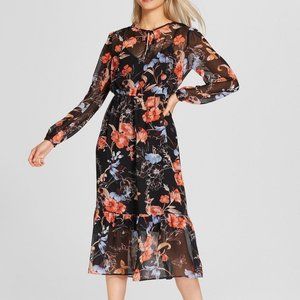 Who What Wear Long Midi Winter Floral Dress Black